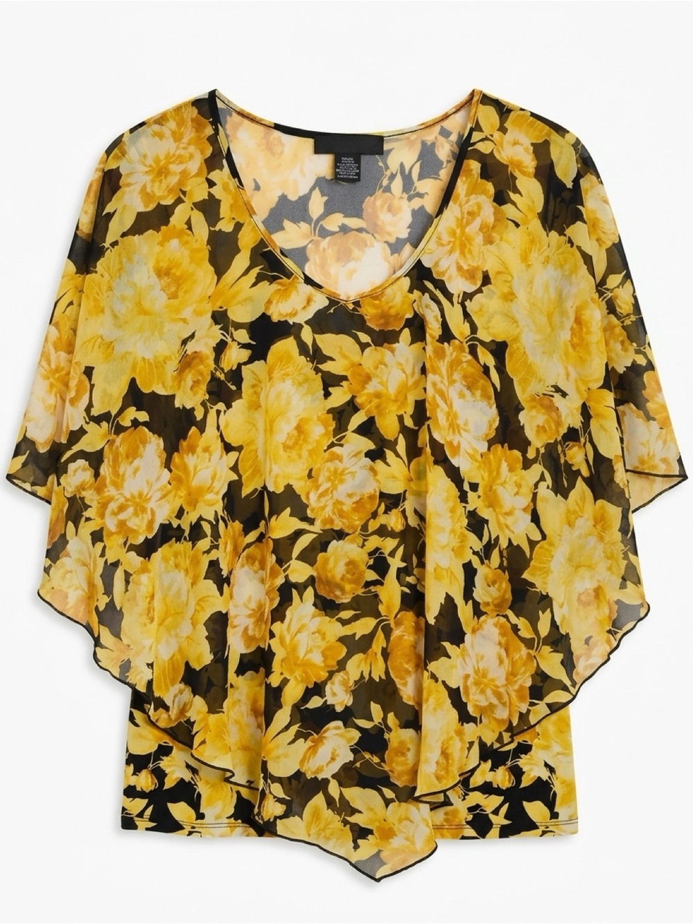 Yellow Floral V-Neck Layered Chiffon Blouse for Women